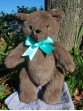 Merlena | Handmade teddy bear with feminine ribbon. Custom text on foot