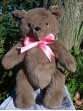 Merlena | Handmade teddy bear with feminine ribbon. Custom text on foot